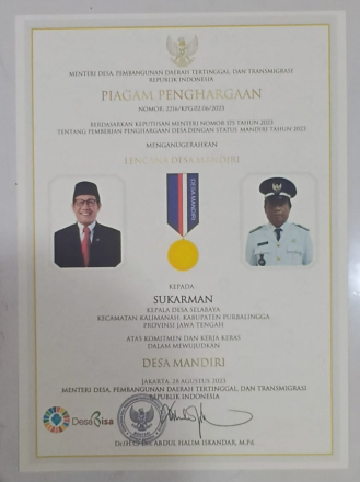 Penghargaan Desa dg Status Desa Mandiri 2023