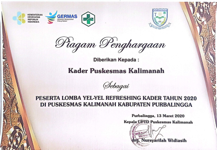 Piagam Penghargaan kpd Kader Puskes Kalimanah 2020